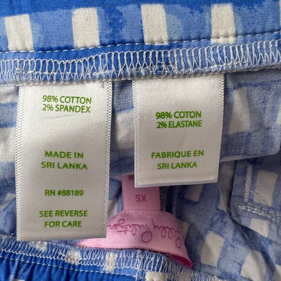 Lilly Pulitzer Ocean Trail Blue Gingham Shorts Sz XS Elastic Waist Casual Comfy - Picture 6 of 11